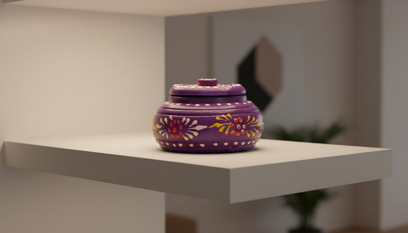 Hand-Painted Wooden Sindoor Dibbi- Purple Floral- Small