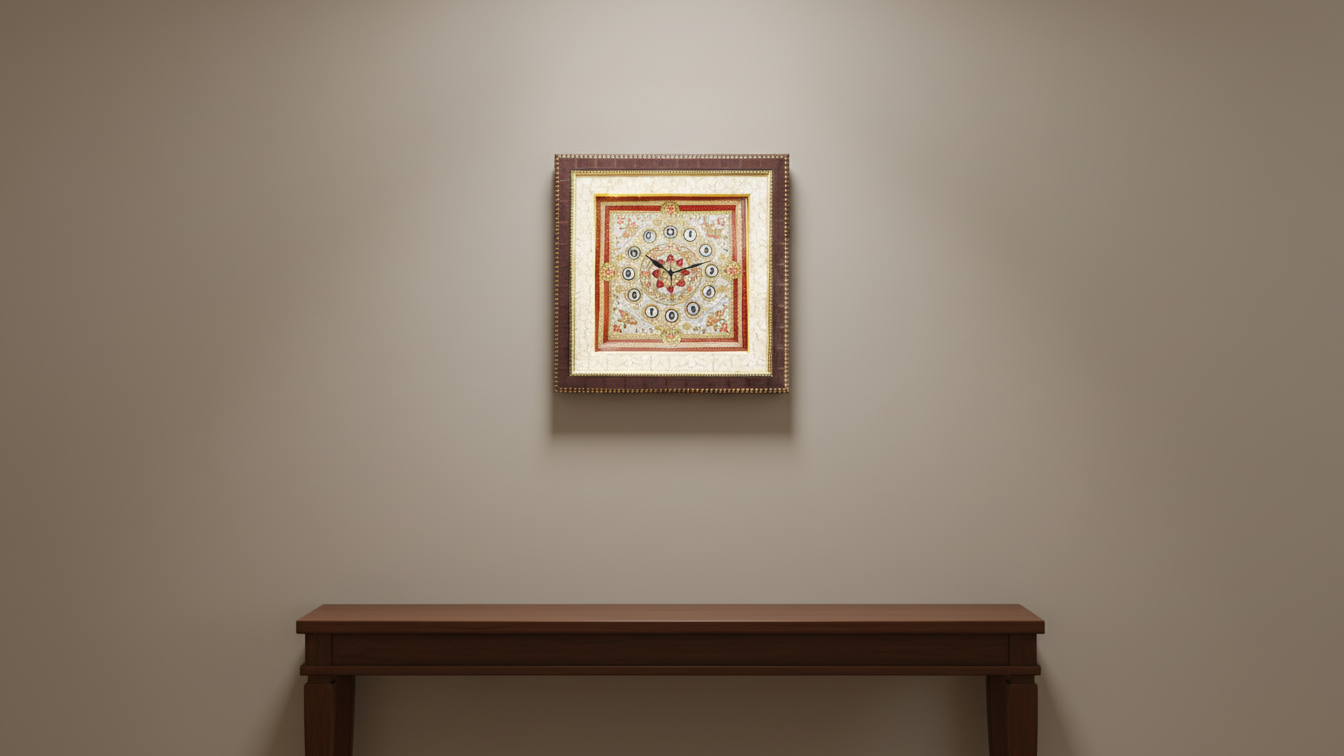 Hand-Painted Marble Wall Clock – Traditional Meenakari Design