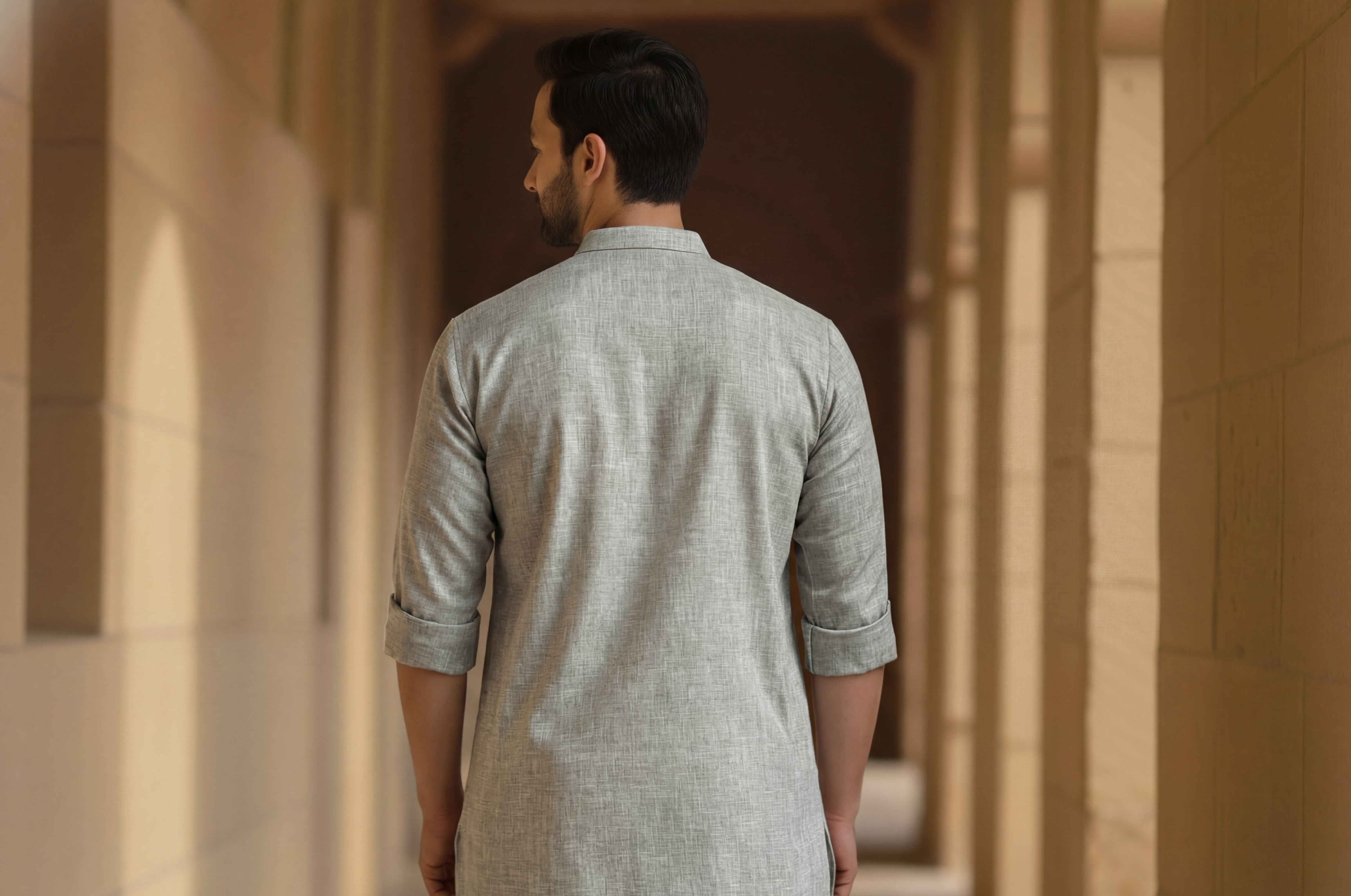Men's Short Kurta- Taupe Earth 3
