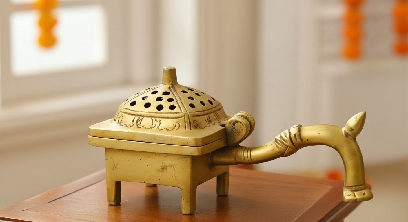 Brass Dhoop Dani (Incense Burner) with Handle 4