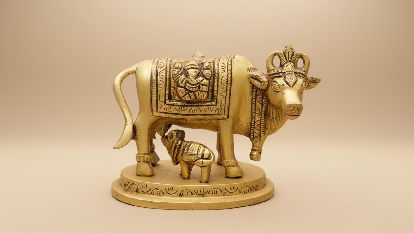 Kamdhenu Cow with Calf Idol  ( 3inches ) 6