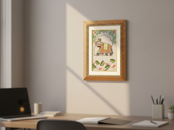 Royal Elephant Miniature Painting on Marble -Framed Art work 6