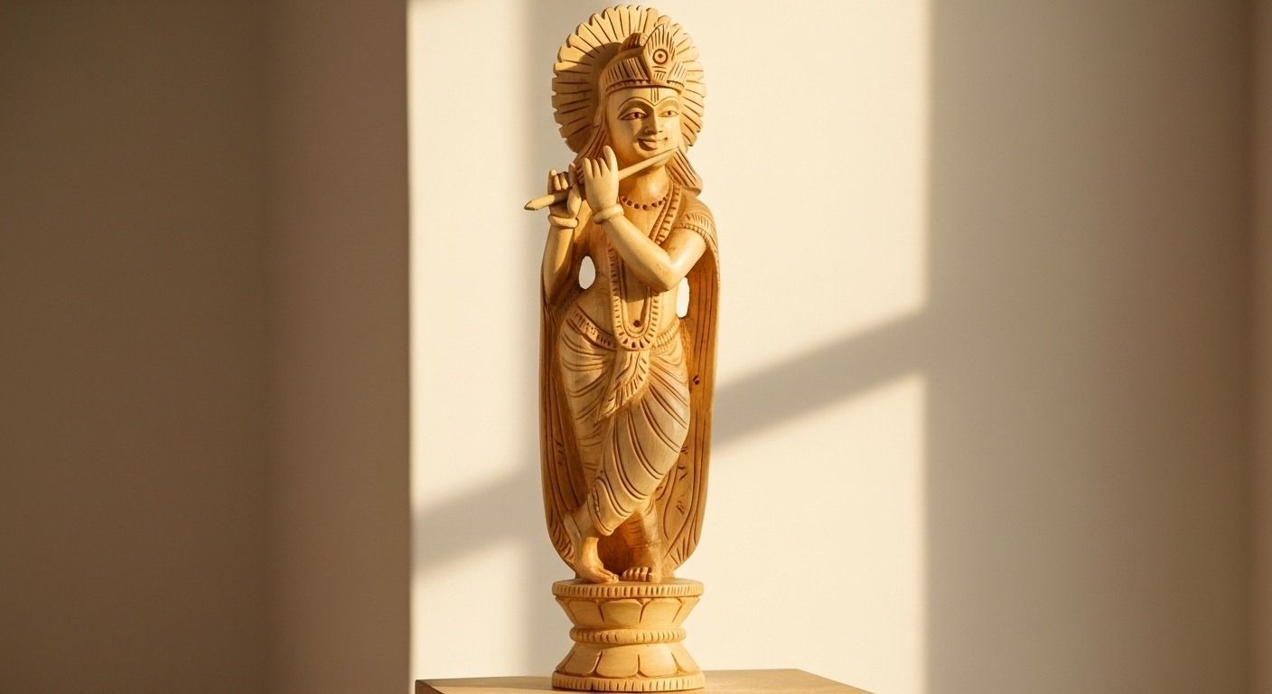 Handcrafted Wooden Lord Krishna Idol  2