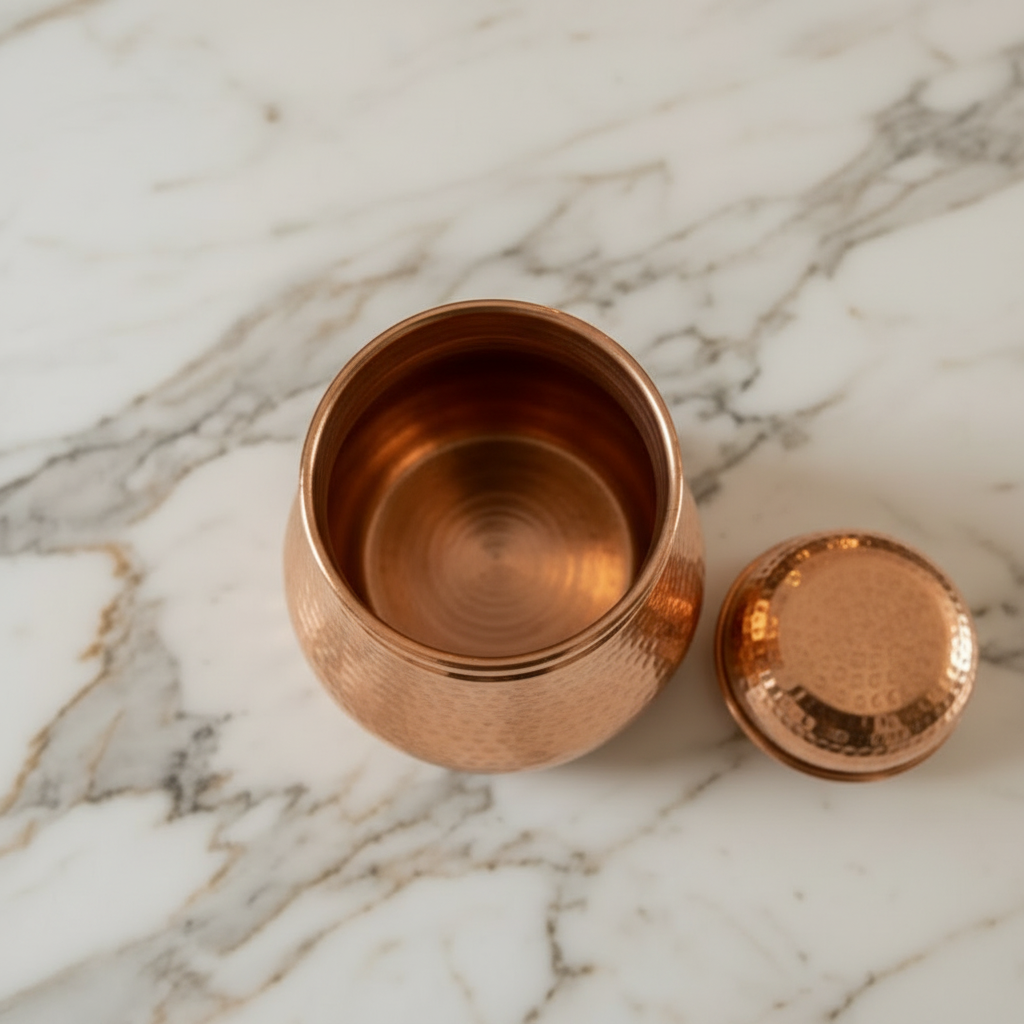 Copper Hammered Lotus Jar  3