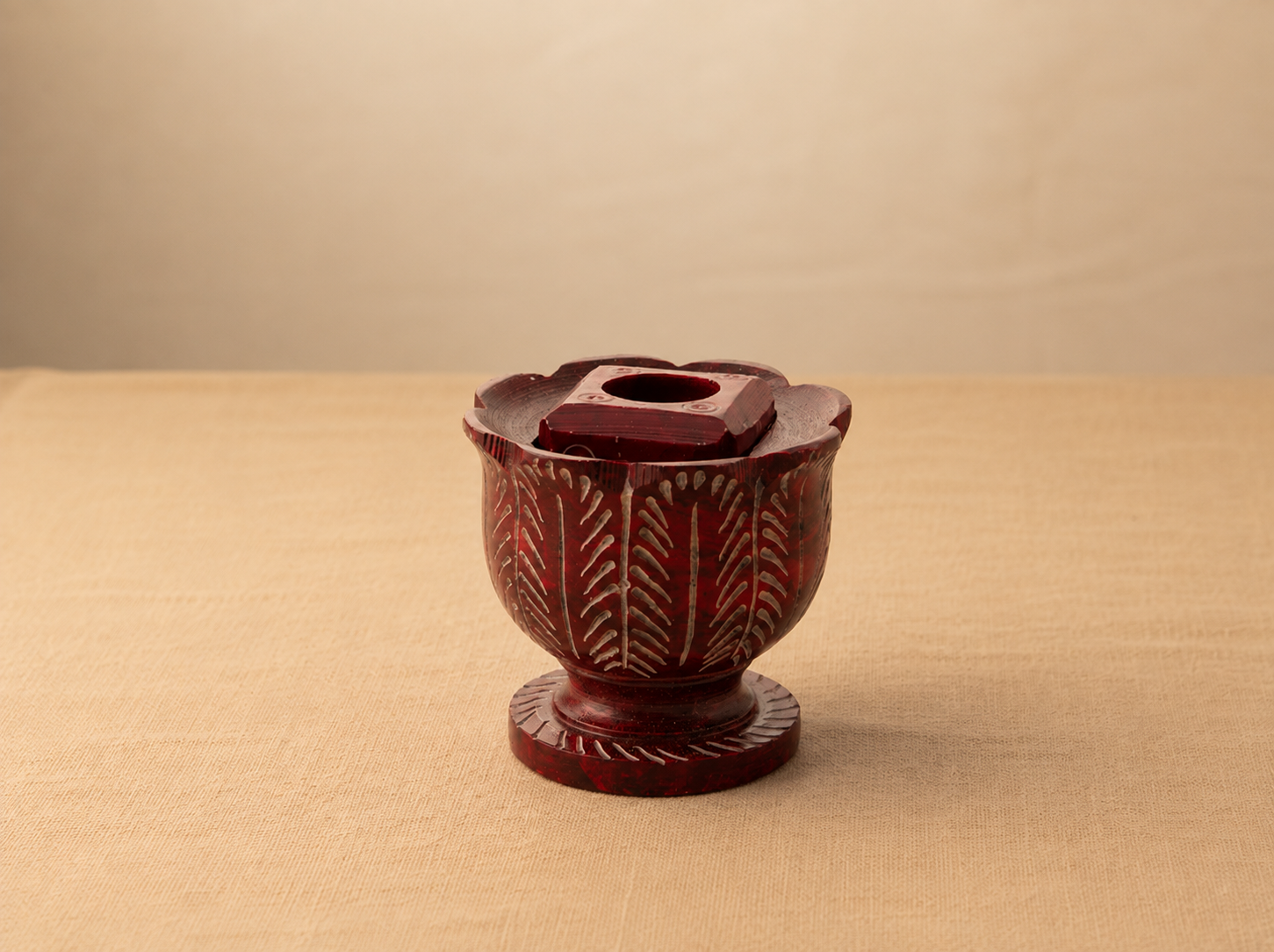 Handcrafted Lotus Shaped Stone Candle And Incense Stick Holder 3