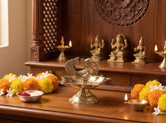 Brass Peacock Design Oil Diya / Deepam 2