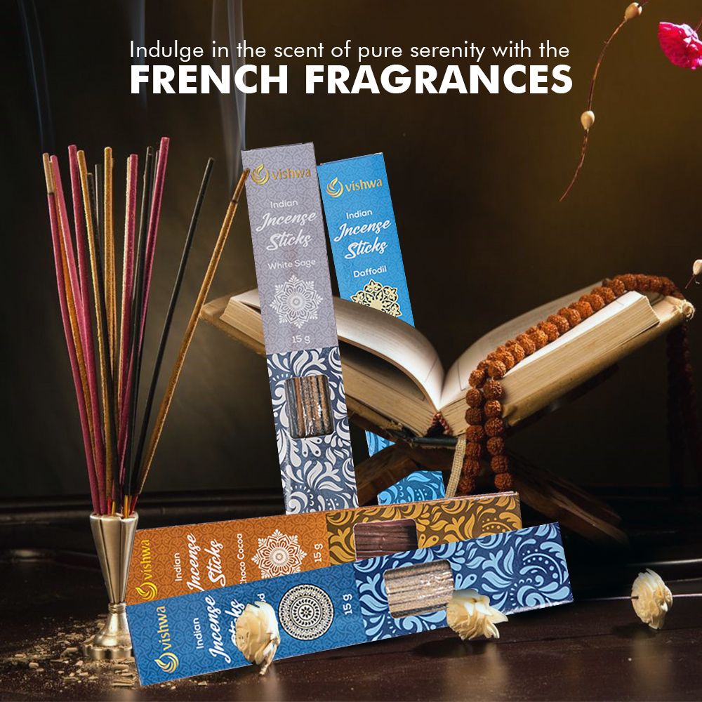 Mid - Range Incense Sticks Bundle - French Fragrances - ( Daffodil + Choco Cocoa + White Sage + Cedarwood ) 3
