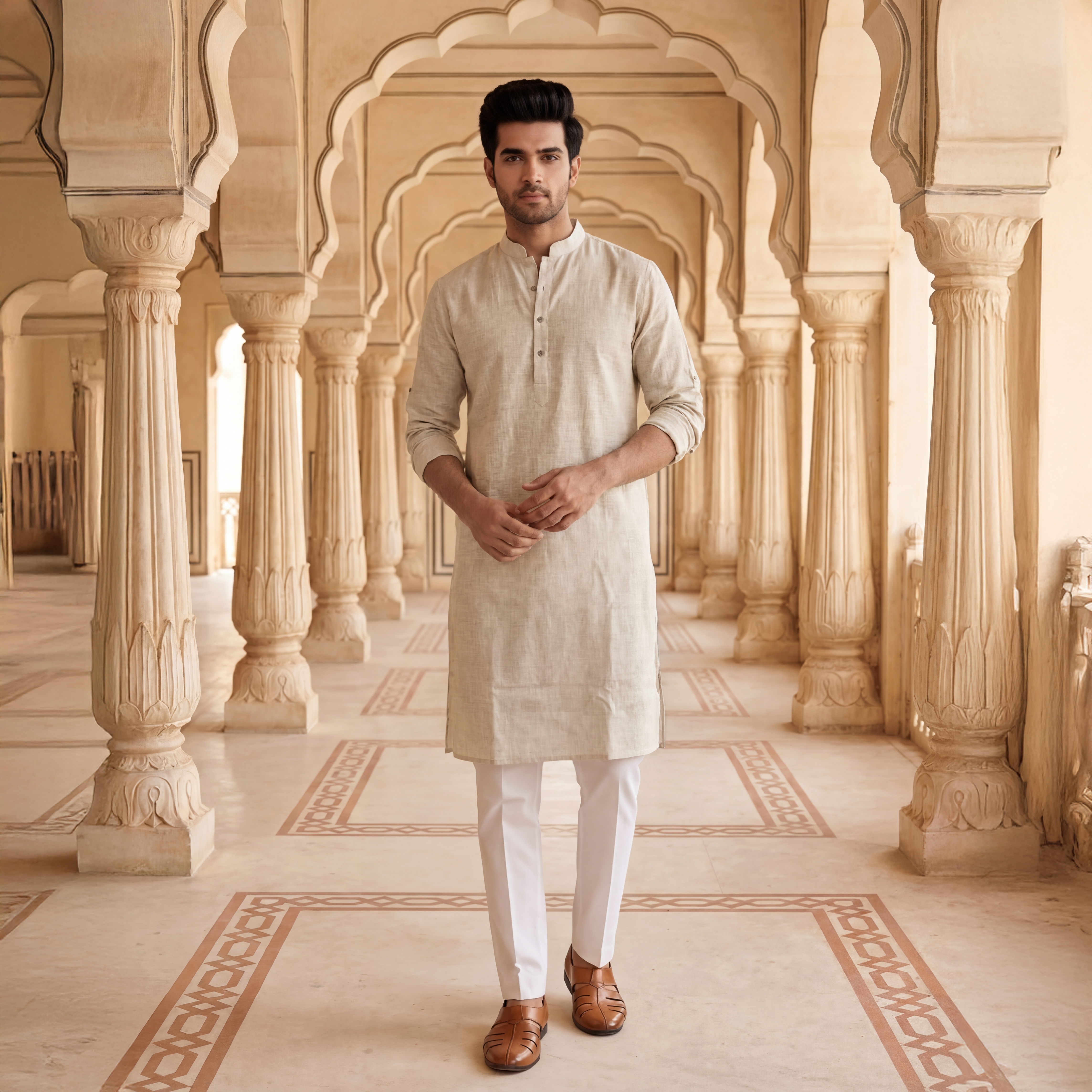 Men's Long Kurta - Soft Pink  2