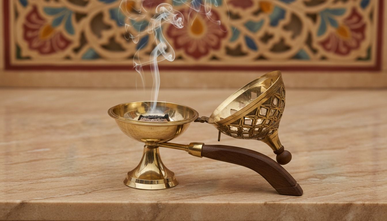 Brass Dhoop Dani / Incense Burner with Wooden Handle 2
