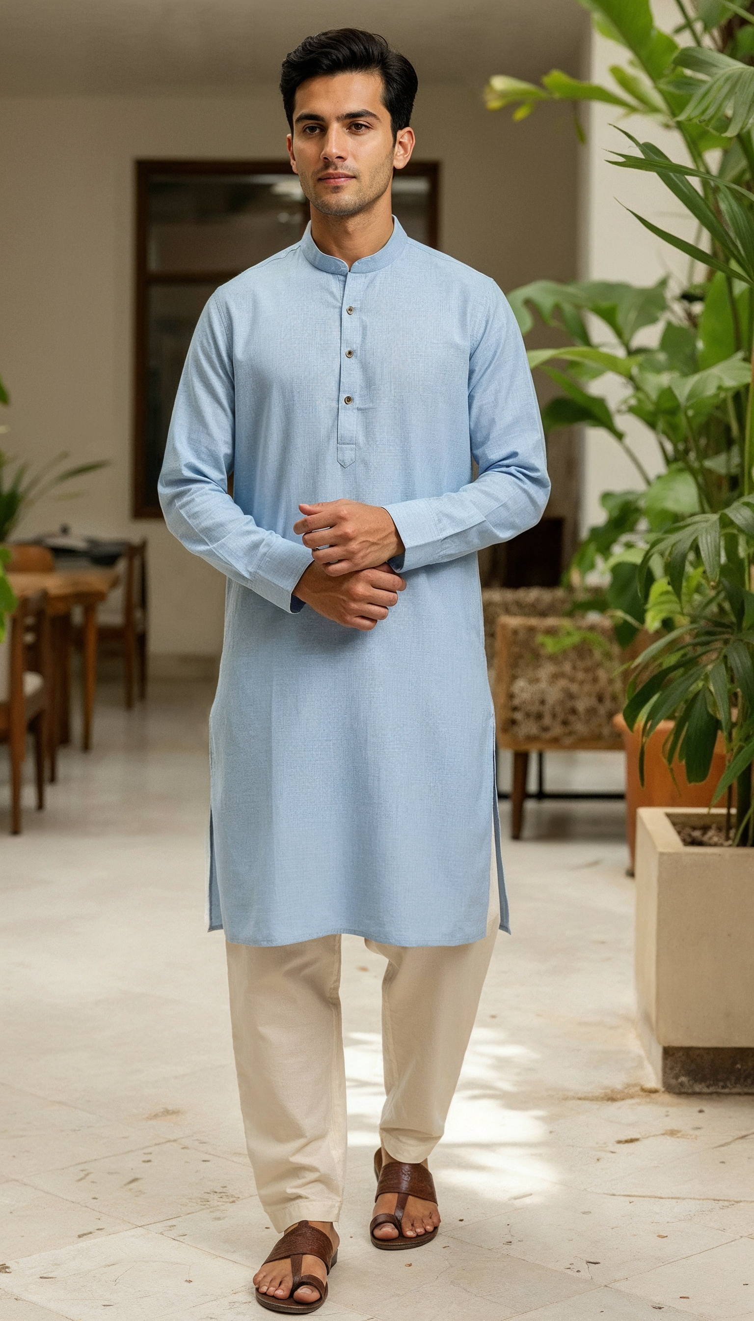 Men's Long Kurta- Sky Blue
