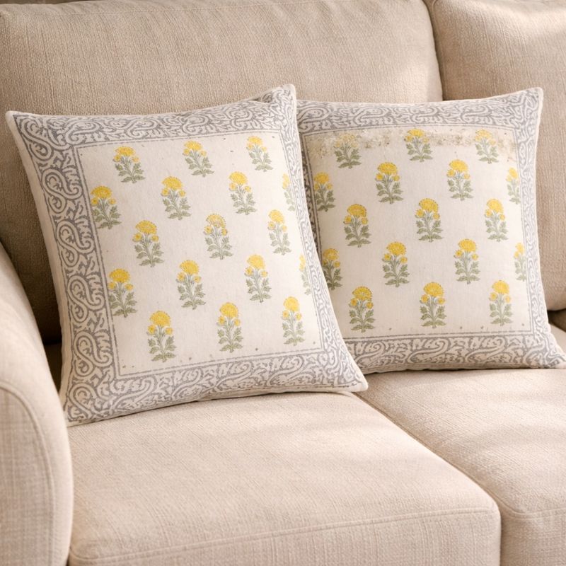 Heritage Blossom Hand Block Cushion Cover