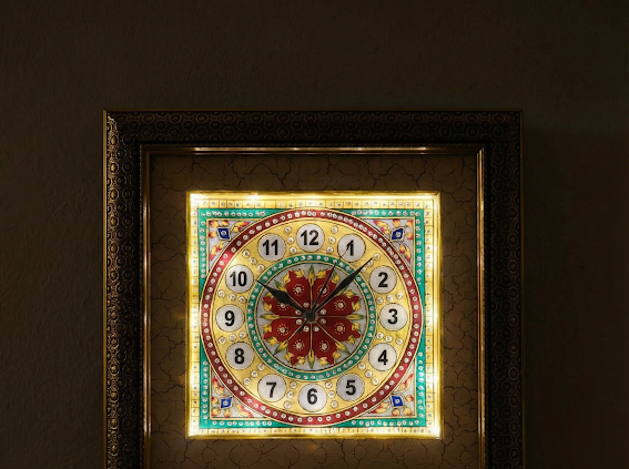 Handcrafted Marble Wall Clock– Floral Meenakari Design 6