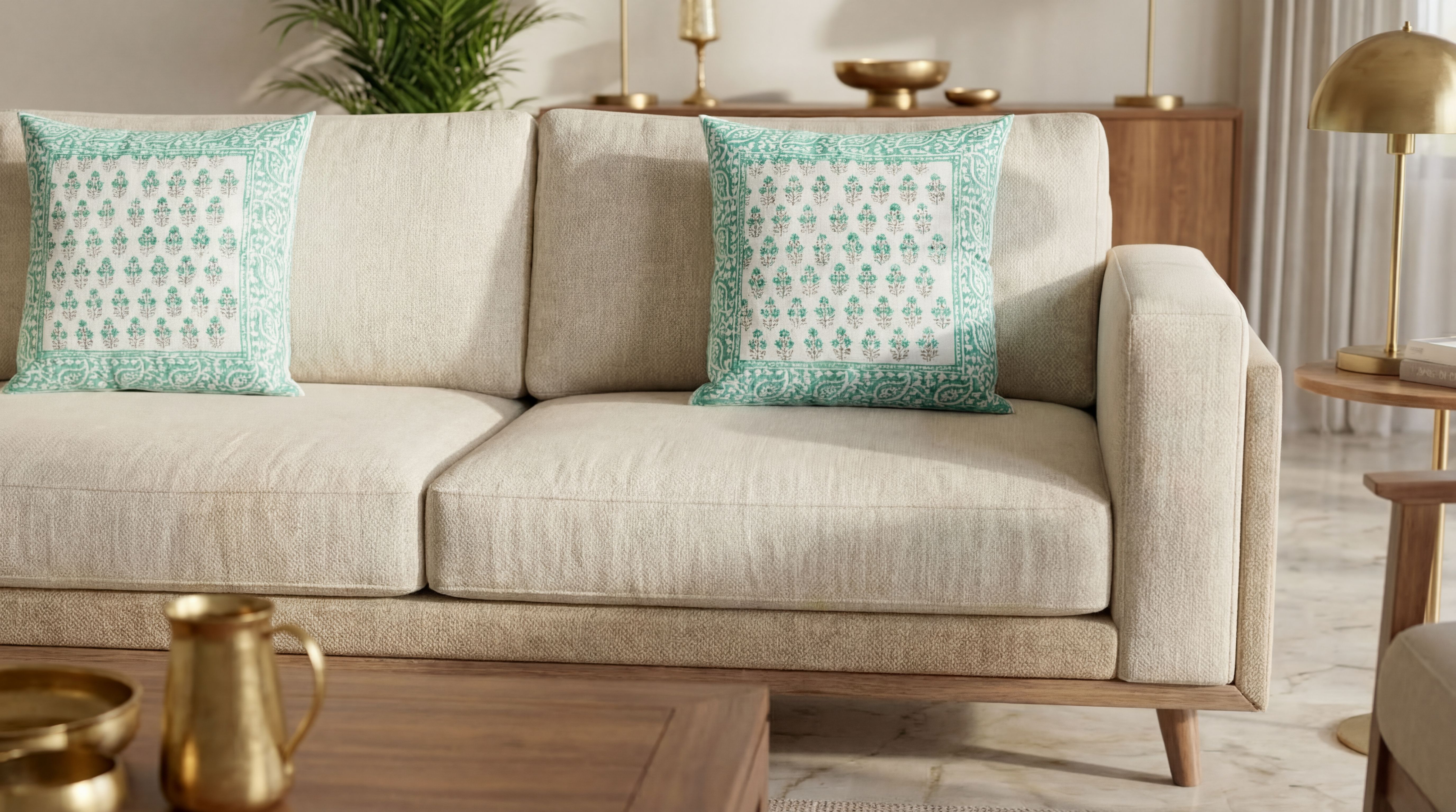 Emerald Elegance Hand Block Cushion Cover 4