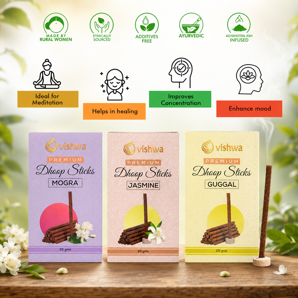 Dhoop Sticks Bundle - Floral - ( Guggal + Mogra + Jasmine ) 3