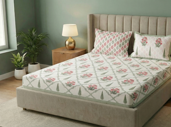 Garden Bliss Hand Block Bedsheet Set 2