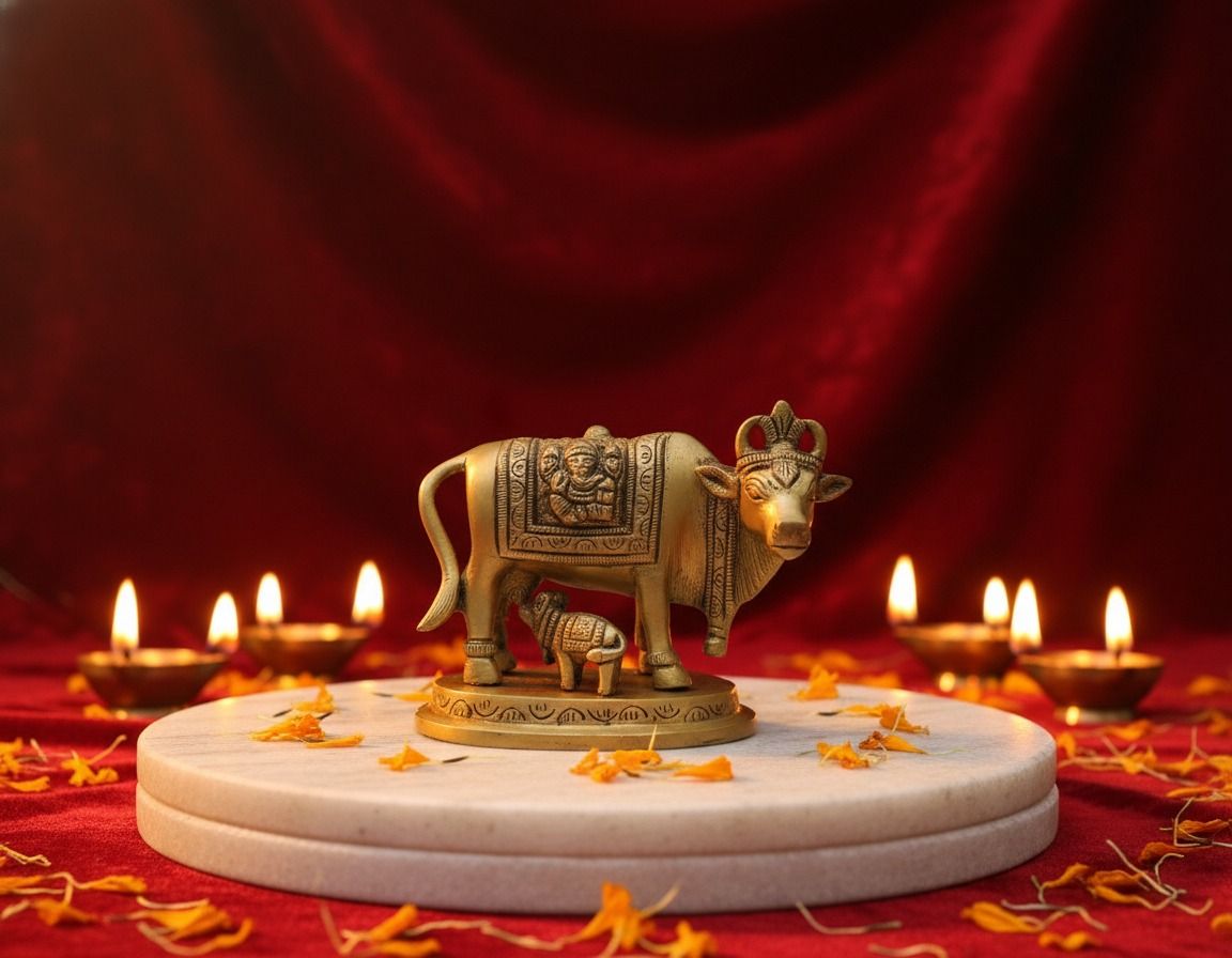 Kamdhenu Cow with Calf Idol  ( 3inches ) 3