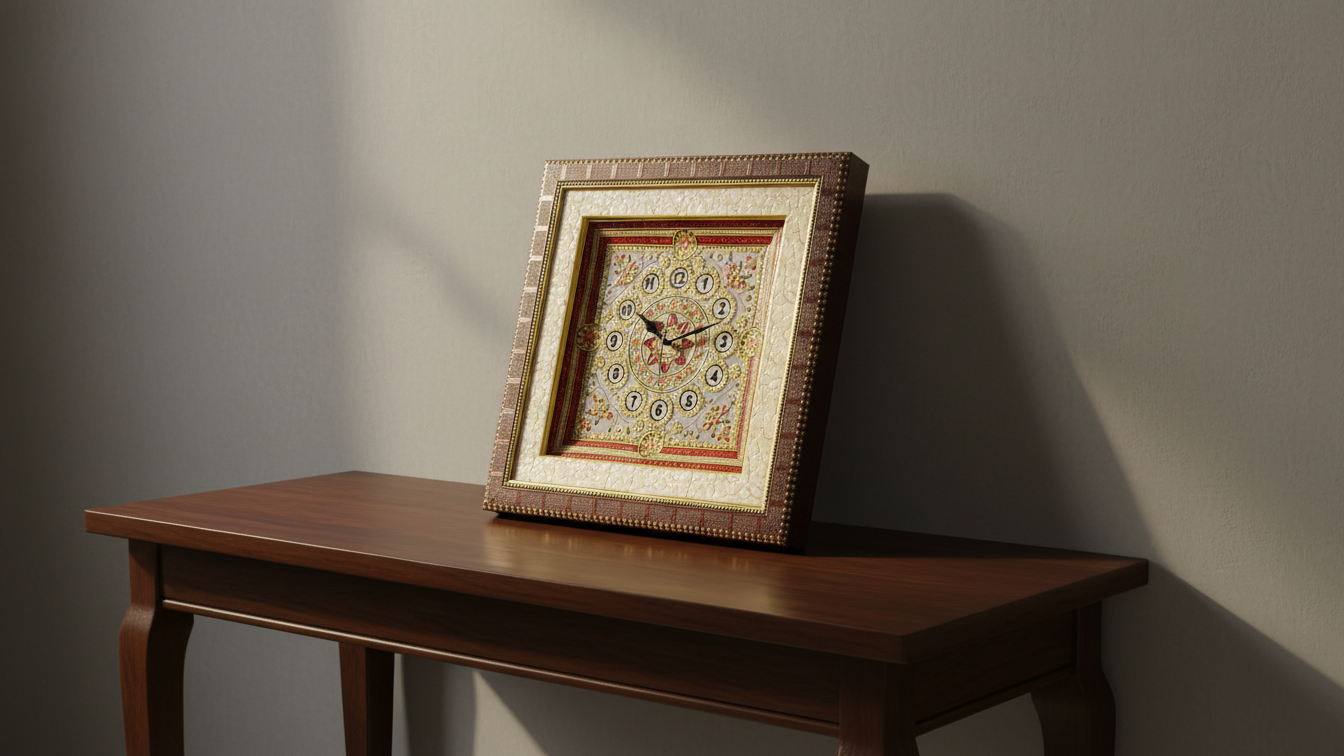 Hand-Painted Marble Wall Clock – Traditional Meenakari Design 4