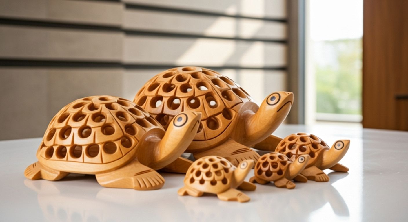 Handcrafted Wooden Tortoise  (Set Of Five)