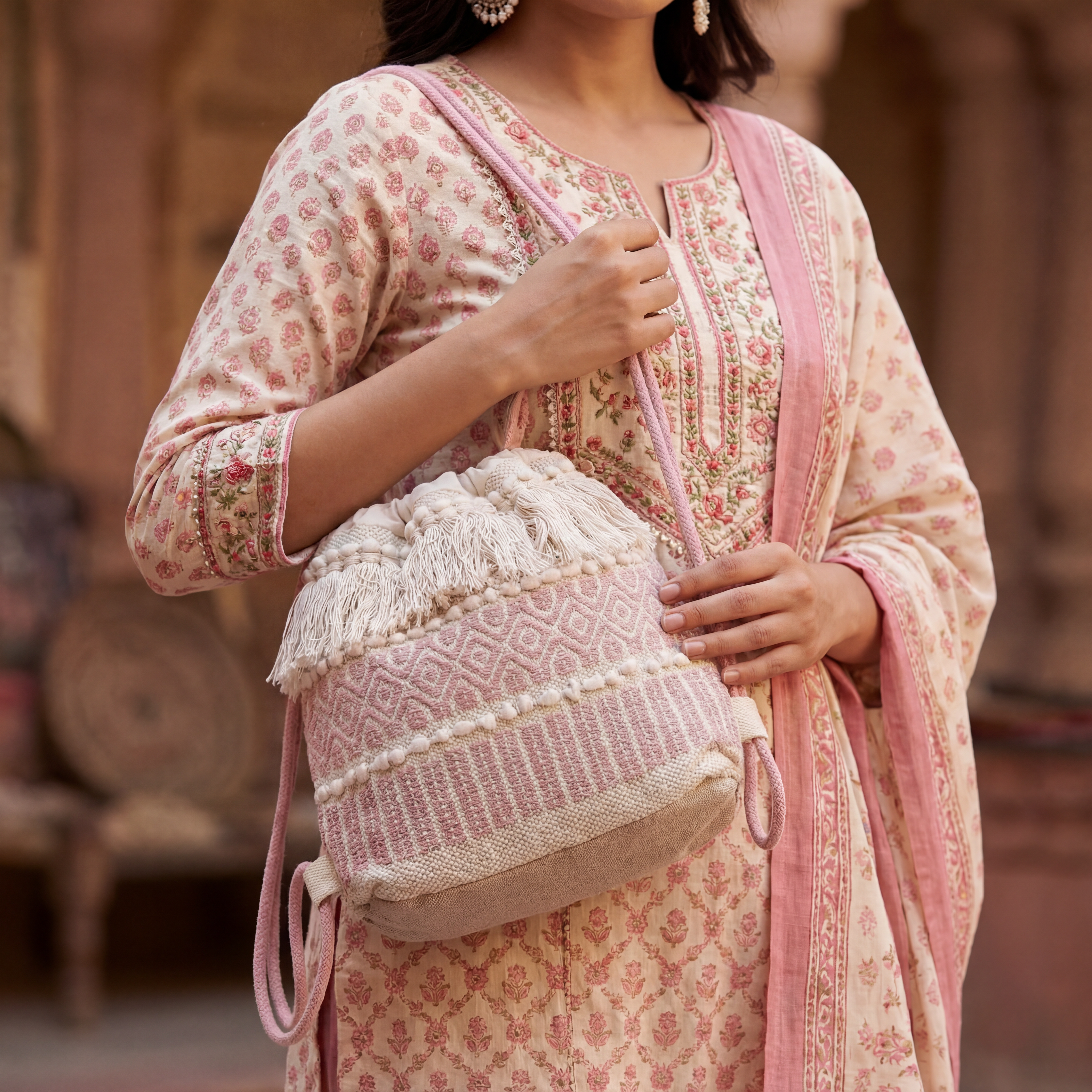 Blush Boho Fringe Backpack