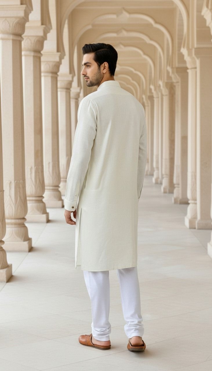 Men's Long Kurta- Cream Beige  4