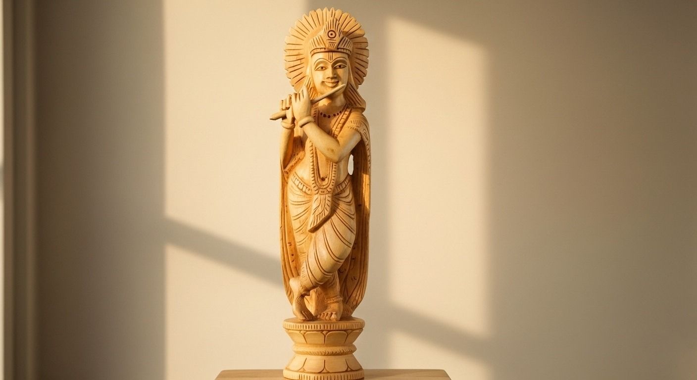 Handcrafted Wooden Lord Krishna Idol  5