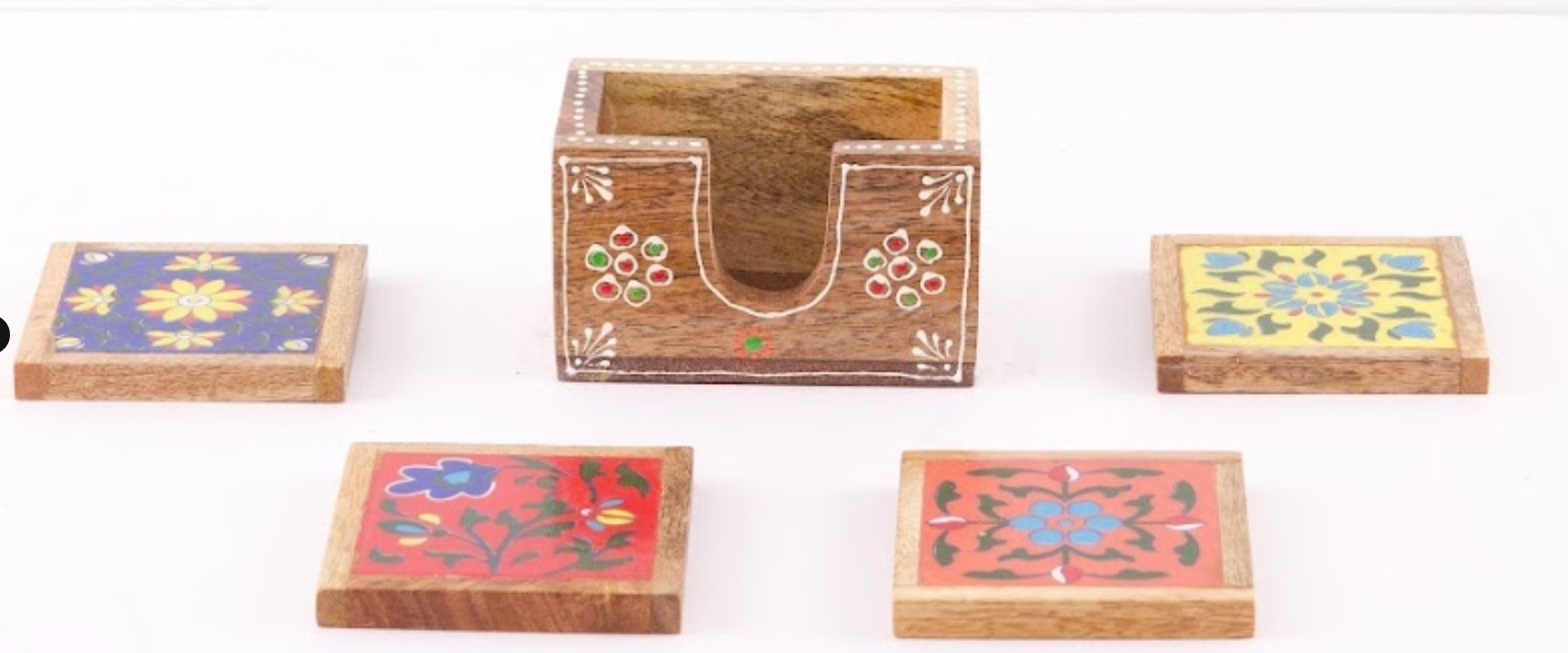 Handcrafted Wooden Tea Coaster Set with Colourful Floral Art 3
