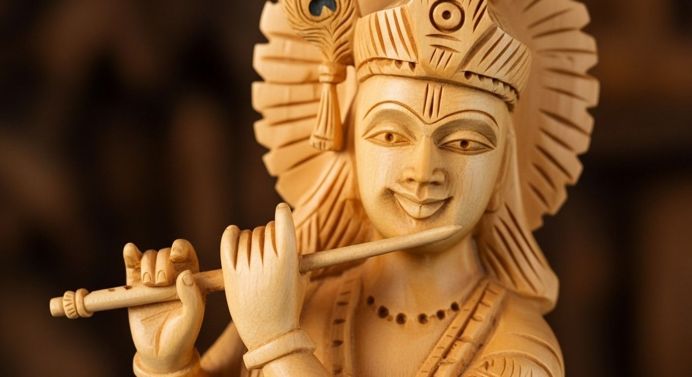 Handcrafted Wooden Lord Krishna Idol  3