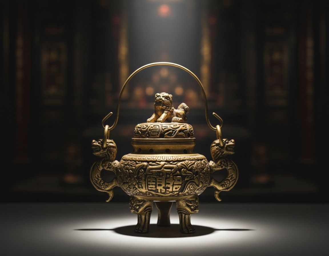 Antique Brass Feng Shui Incense Burner with Dragon Handles 3