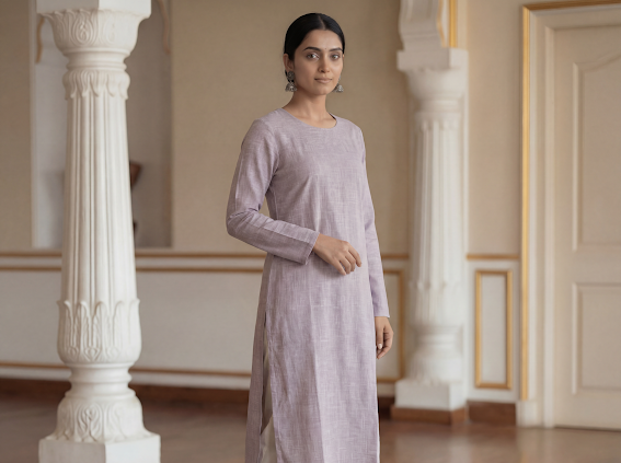 Grey Lilac Women's long Kurta 2