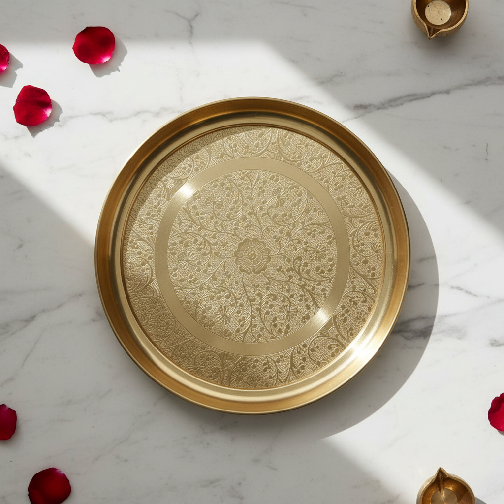 Brass Thali (Engraved Design)  3