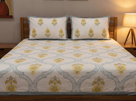 Golden Harmony Hand block Bedsheet Set 2