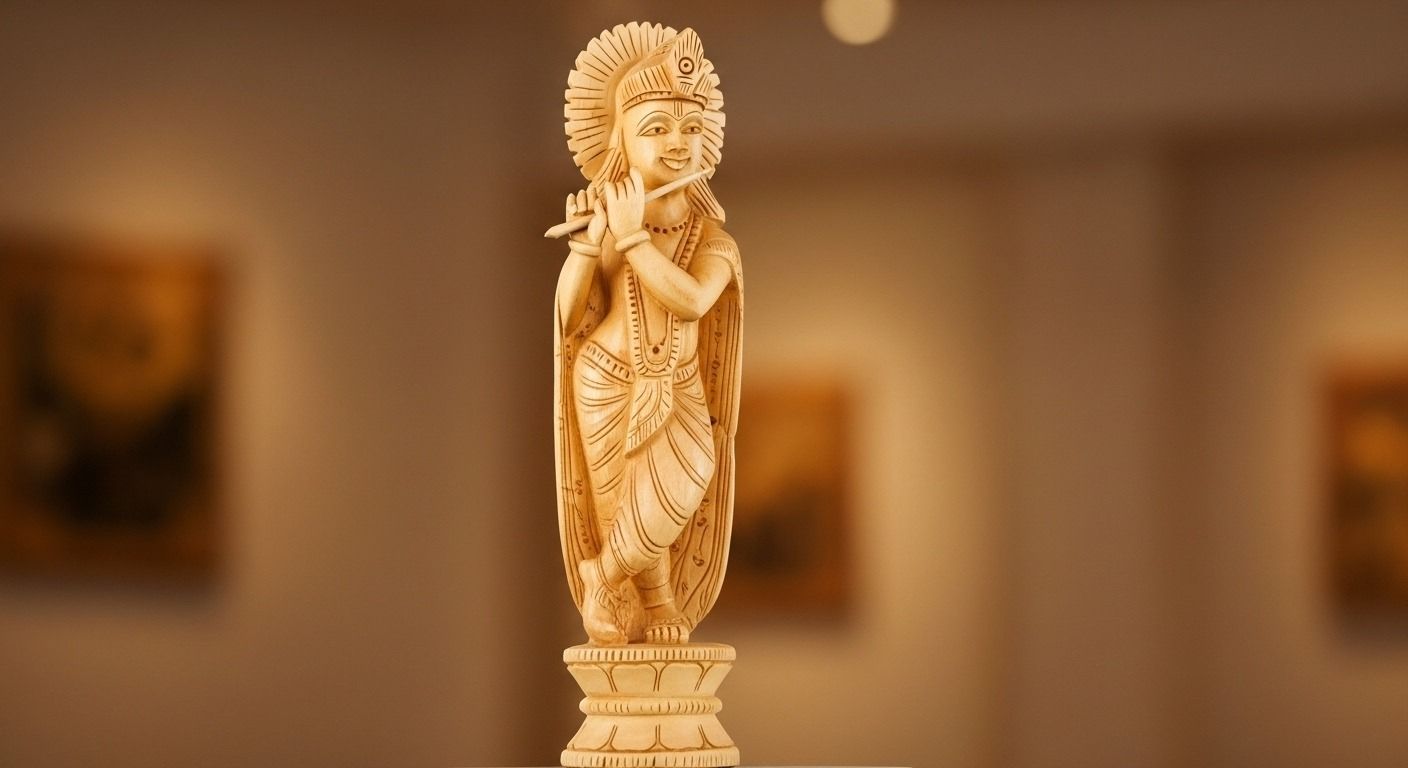 Handcrafted Wooden Lord Krishna Idol  4