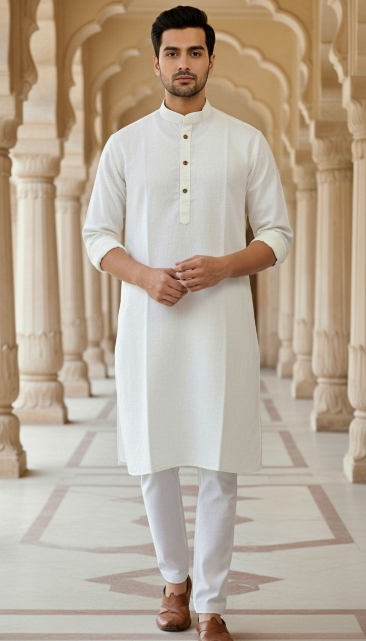 Men's Long Kurta- Cream Beige  2