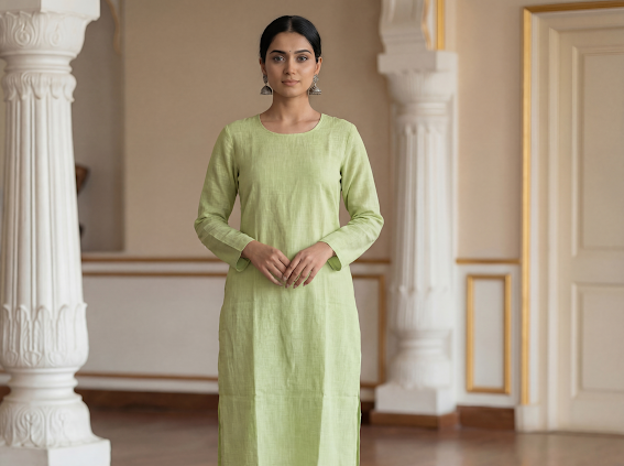 Bamboo Green Women's Long Kurta