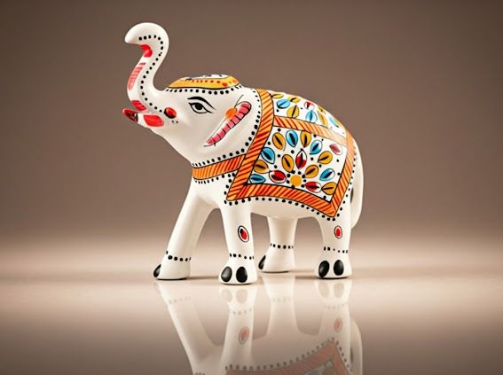 Hand-Painted Marble Elephant – Meenakari Artwork