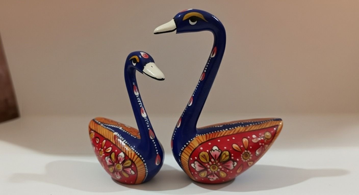 Hand-Painted Rajasthani Swan Pair Figurines