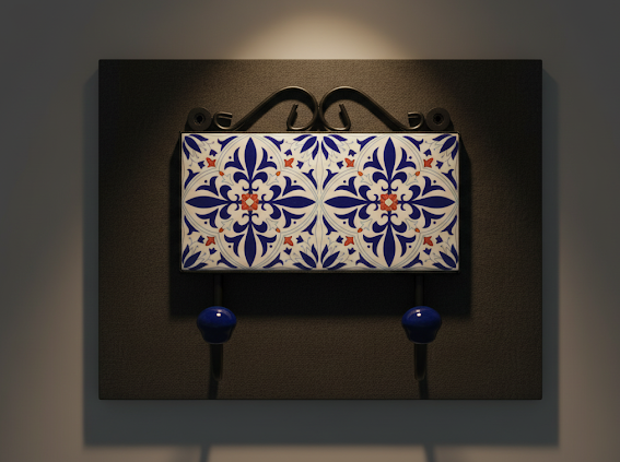 Handcrafted Blue floral Ceramic Tile Wall Hook