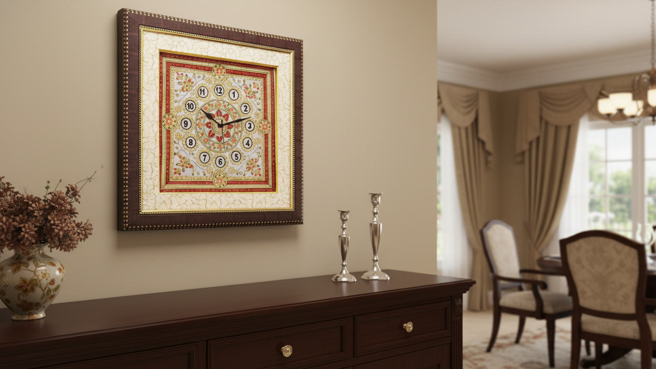 Hand-Painted Marble Wall Clock – Traditional Meenakari Design 3