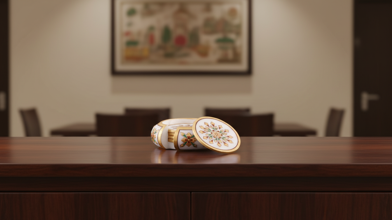 Hand-Painted Marble Floral Tea Coaster Set