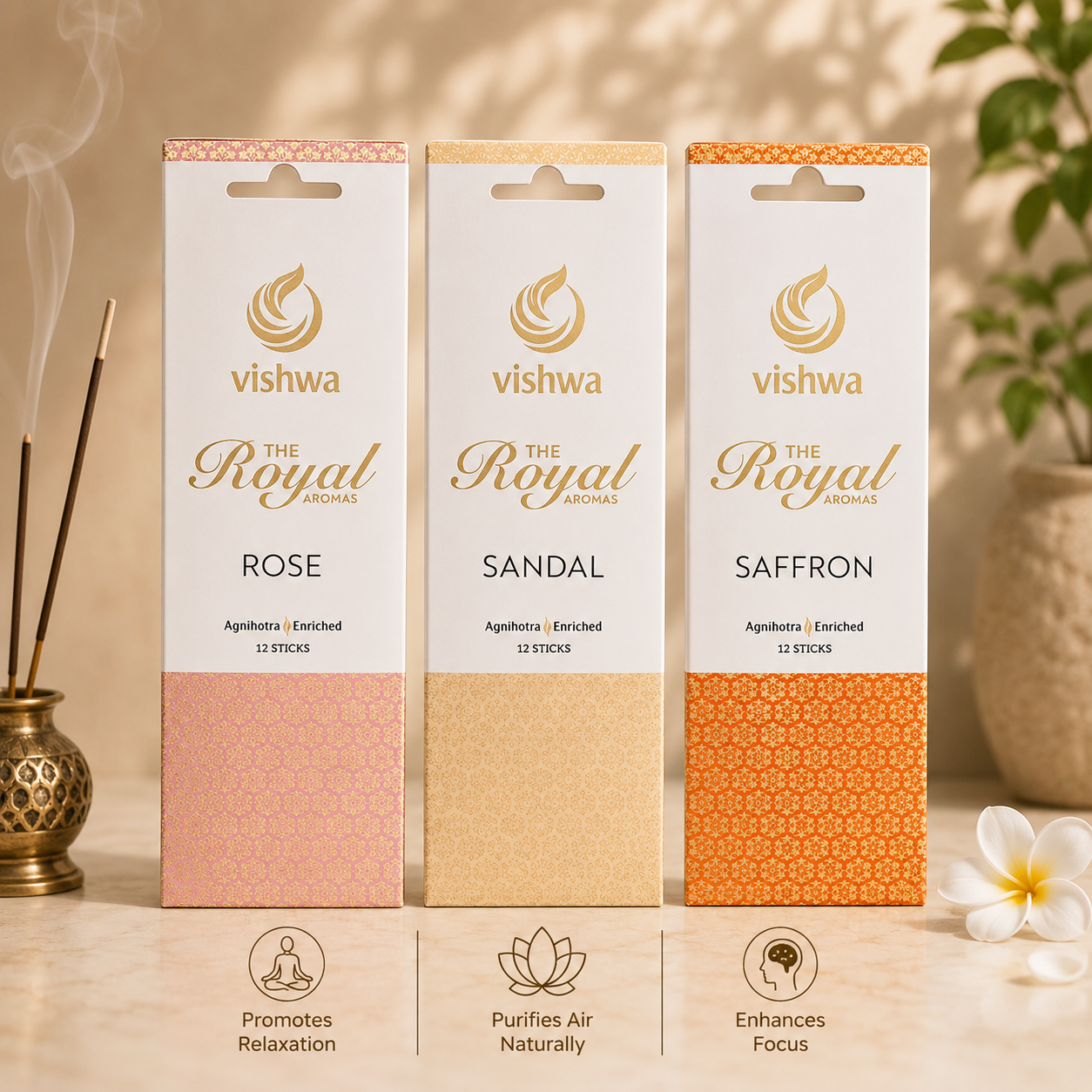 Royal Aromas Incense Stick Bundle (Rose + Saffron + Sandal) 3