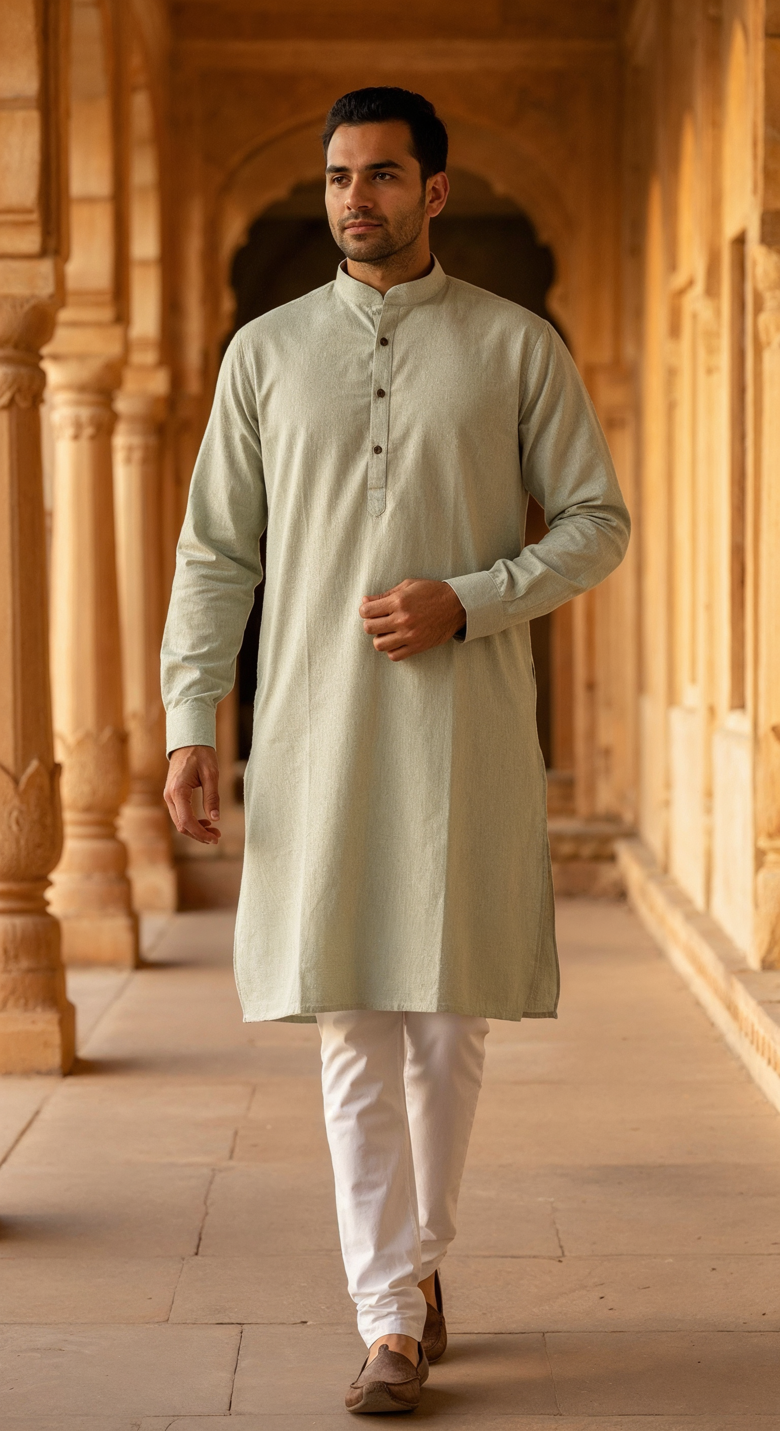 Men's Long Kurta- Yellow Tan