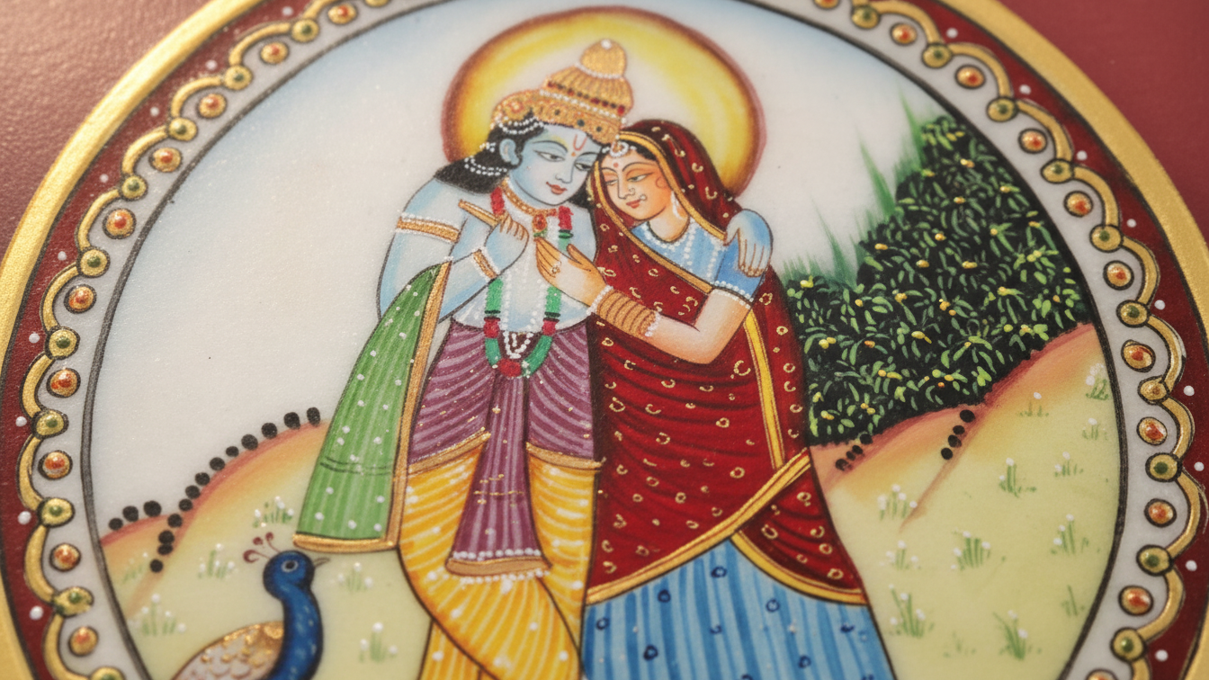  Radha Krishna Marble Plate painting (Framed) 2