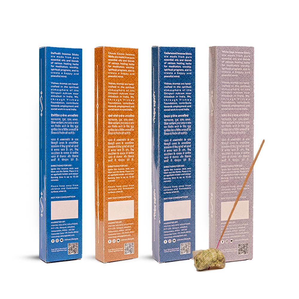 Mid - Range Incense Sticks Bundle - French Fragrances - ( Daffodil + Choco Cocoa + White Sage + Cedarwood ) 4