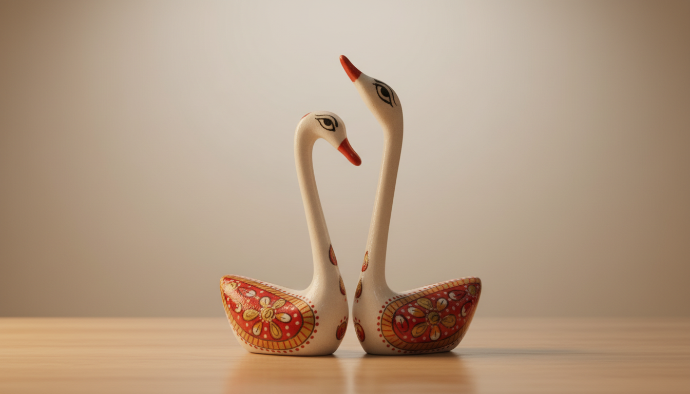 Hand-Painted Swan Pair ( Red and White ) 4