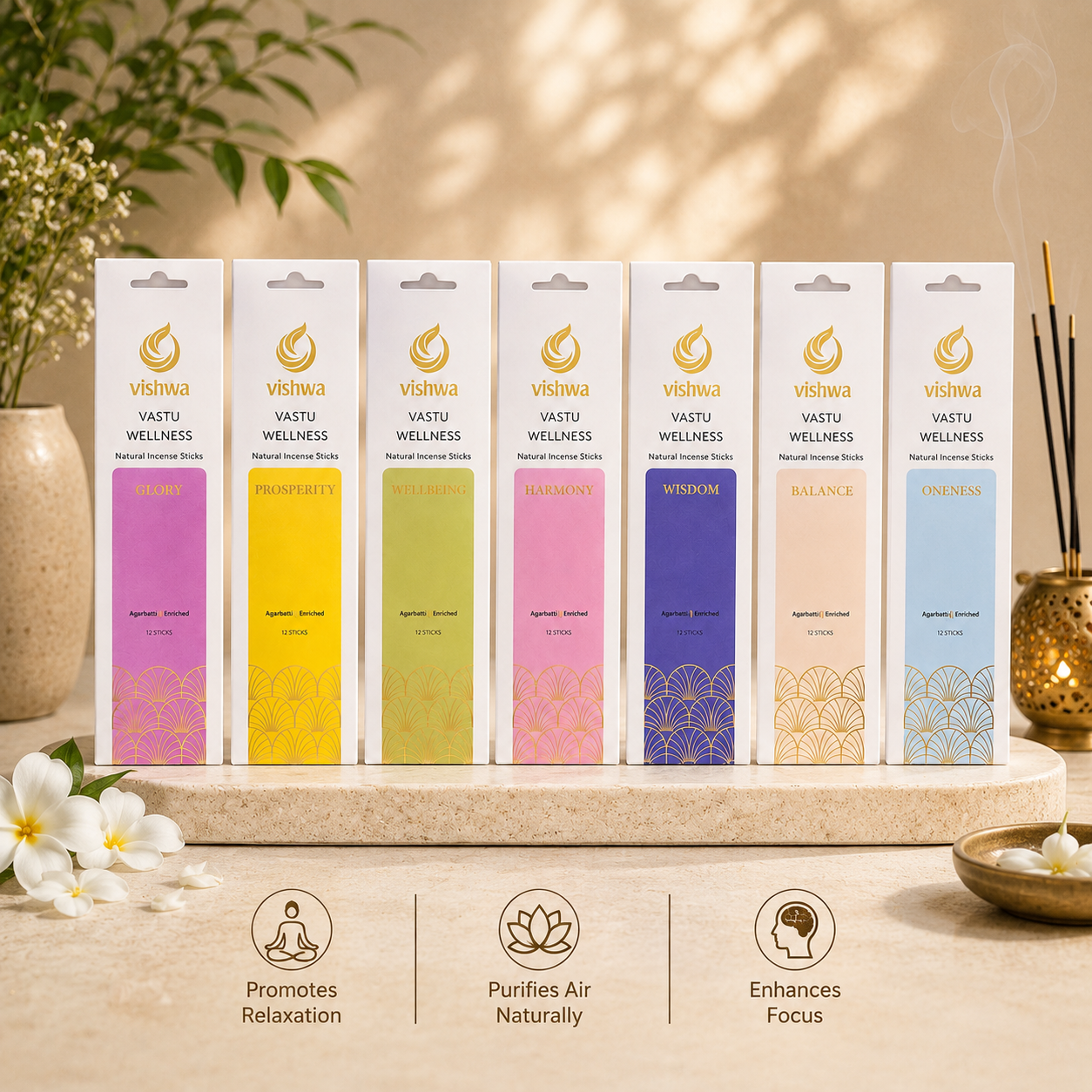 Vastu Wellness Incense Stick Bundle (Balance + Glory + Harmony + Oneness + Prosperity + Wellbeing + Wisdom) 3