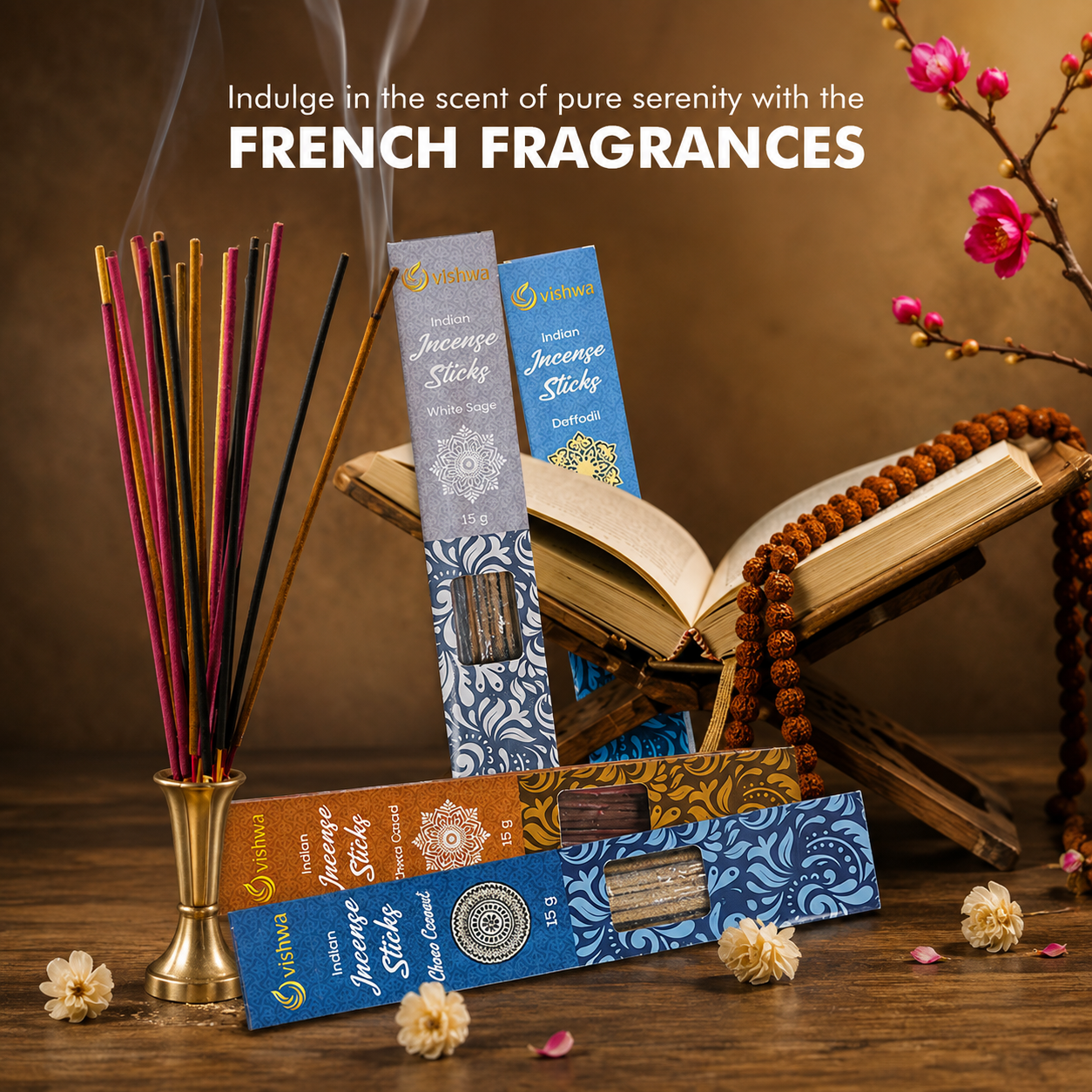 Incense Sticks Bundle - French Fragrances - ( Daffodil + Choco Cocoa + White Sage + Cedarwood ) 3