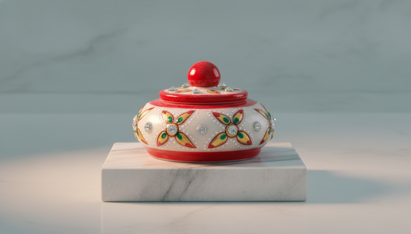 Rajasthani Marble Meenakari Kumkum Box  6