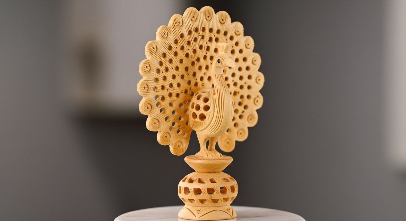 Handcrafted Wooden Peacock – Decorative Sculpture (Small)