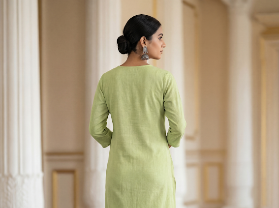 Bamboo Green - Women's Long Kurta  3