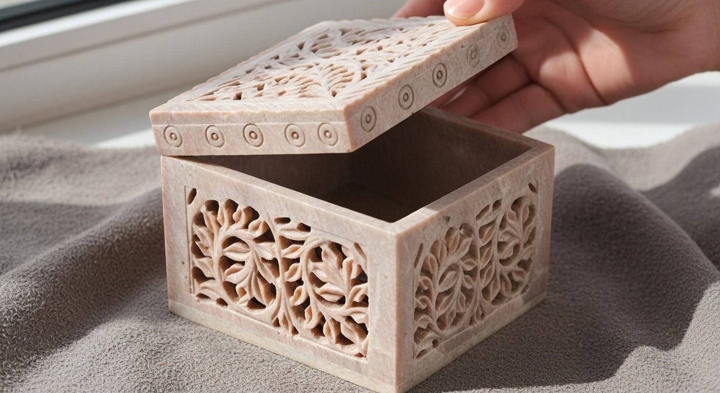 Hand-Carved Soapstone Jewellery Box(Square Floral Design) 5